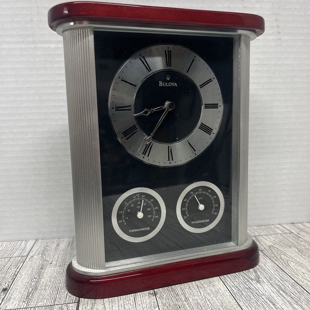 Bulova B7590 Desk Clock Weather Station with Thermometer & Hygrometer